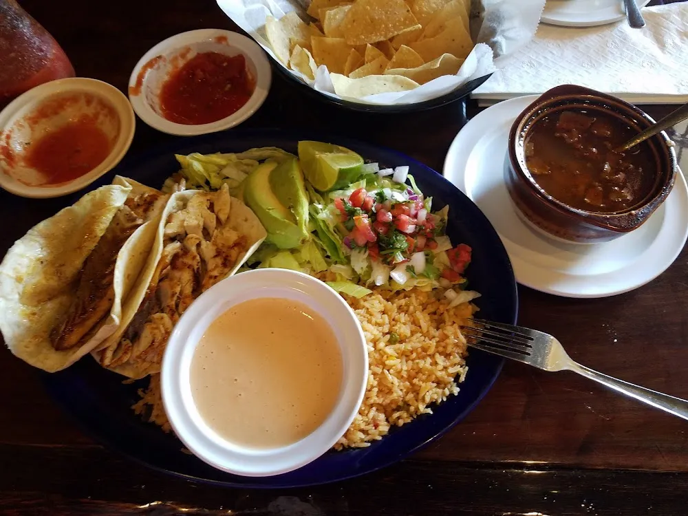 Tostada and Rice & Beans